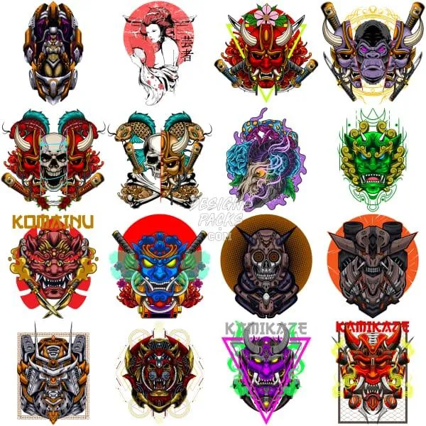 150 Mega Samurai Japan Designs Bundle PNG