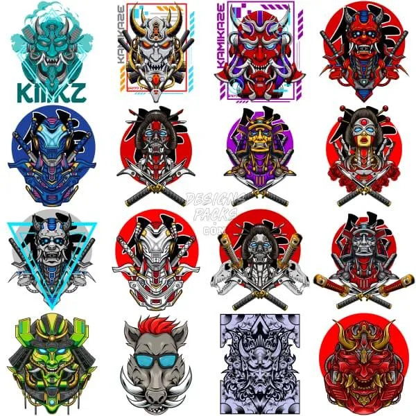 150 Mega Samurai Japan Designs Bundle PNG