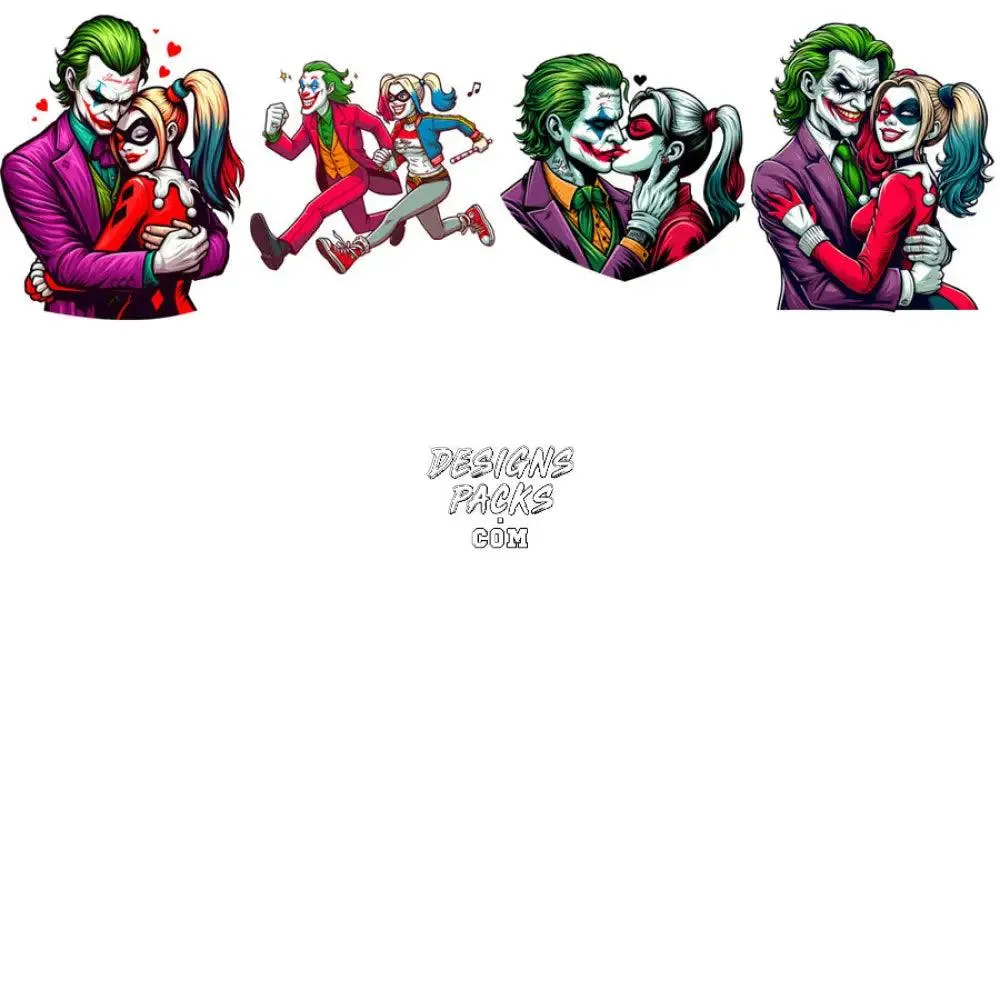 19 Harley & Joker Couple Valentine Designs Bundle PNG