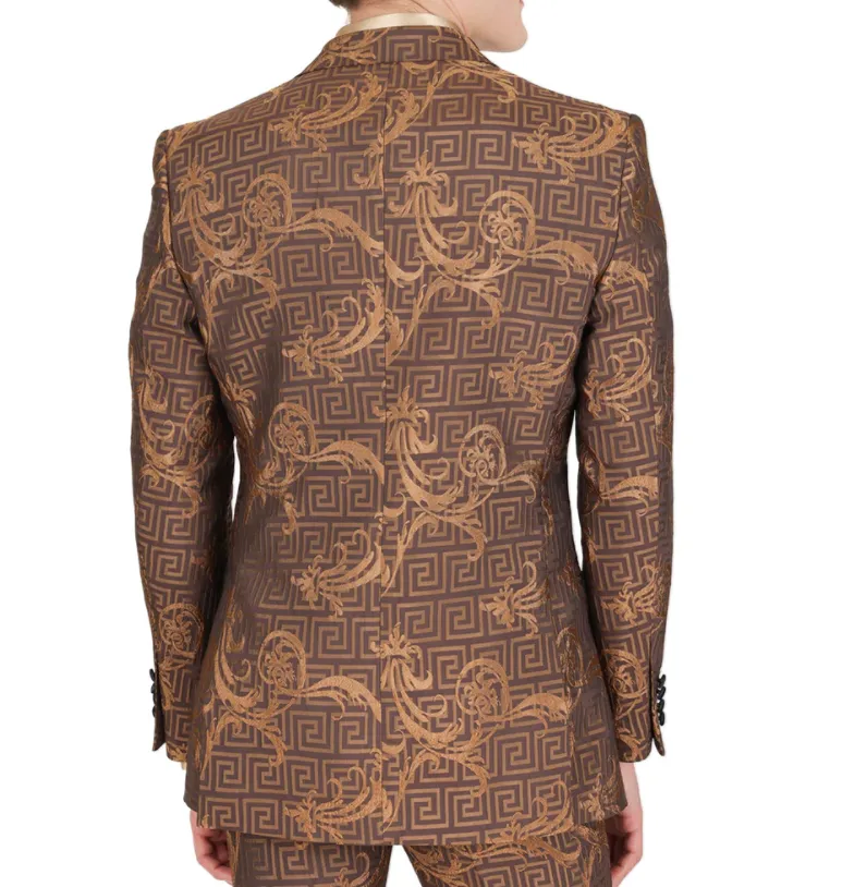 Barabas Men's Coffee Brown  'BAROCCO GRECO' Greek Key Blazer