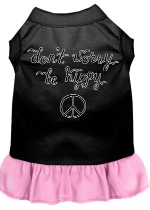 Be Hippy Screen Print Dog Dress Black With Light Pink Lg (14)