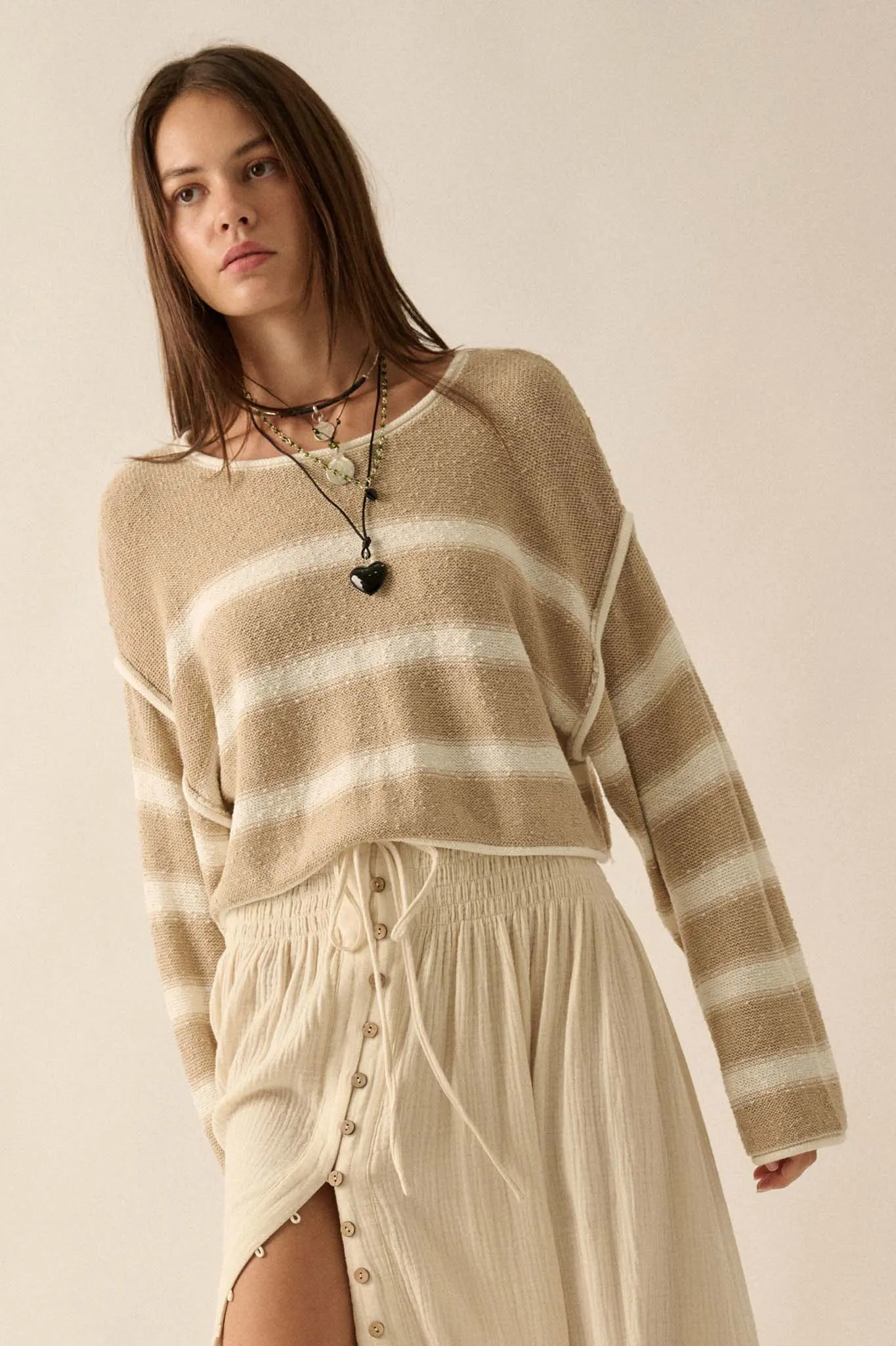 Believe the Stripe Exposed-Seam Cropped Sweater