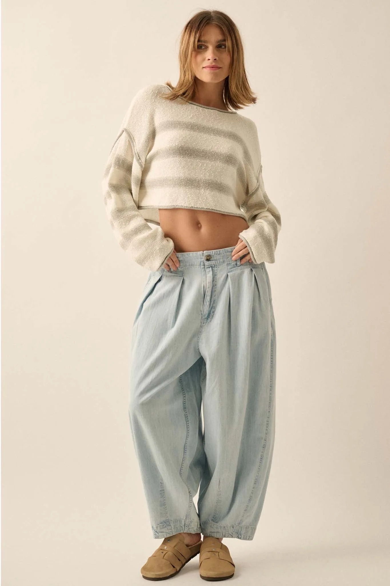 Believe the Stripe Exposed-Seam Cropped Sweater