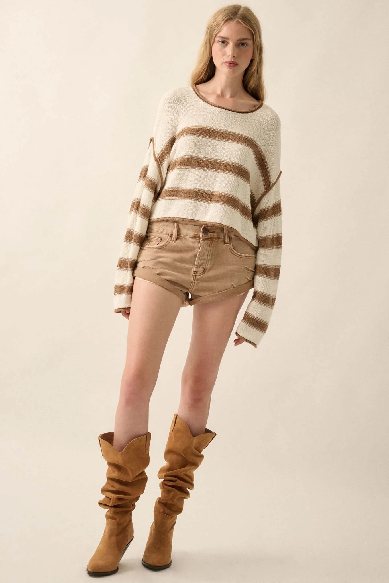 Believe the Stripe Exposed-Seam Cropped Sweater