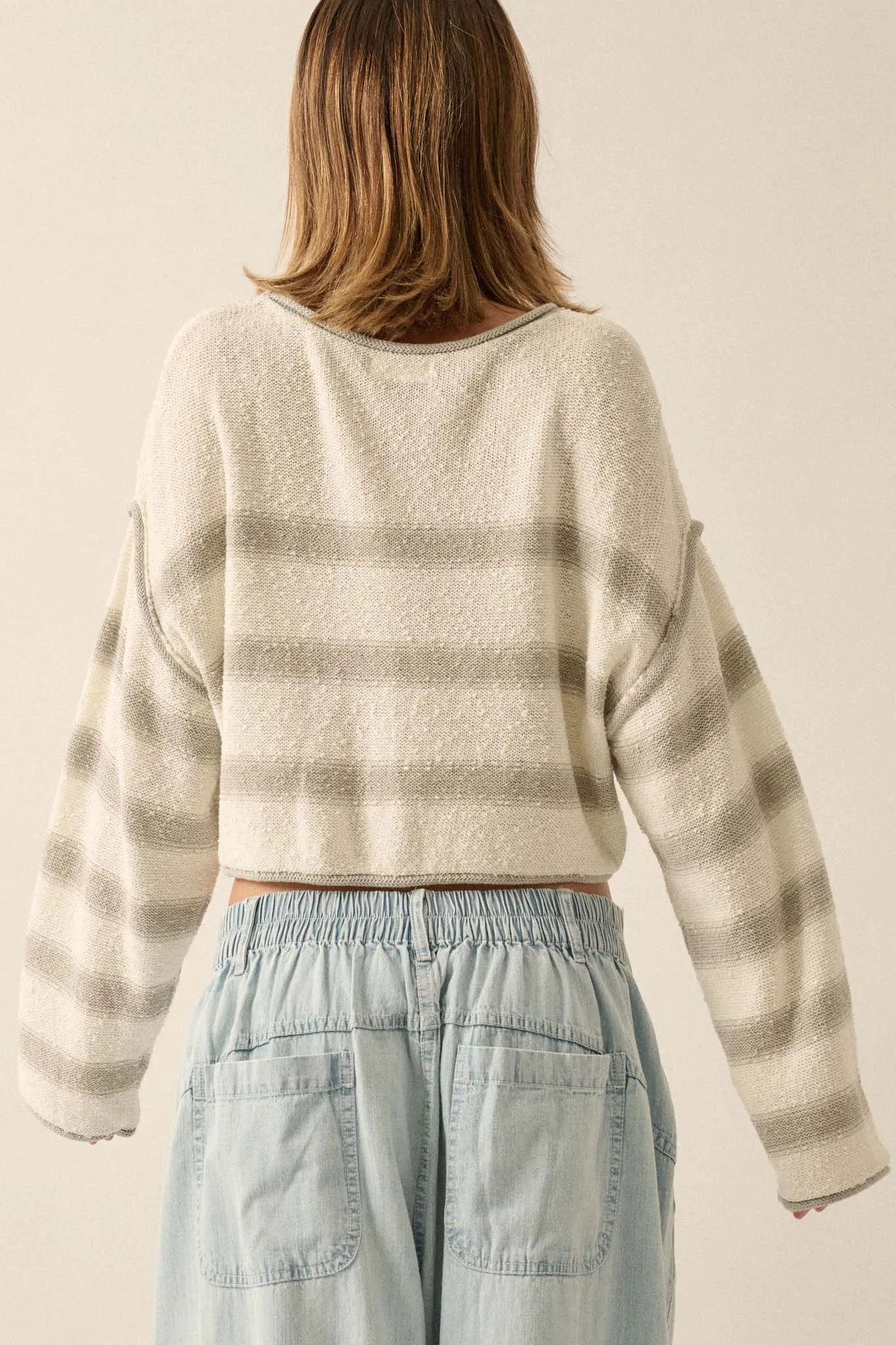 Believe the Stripe Exposed-Seam Cropped Sweater