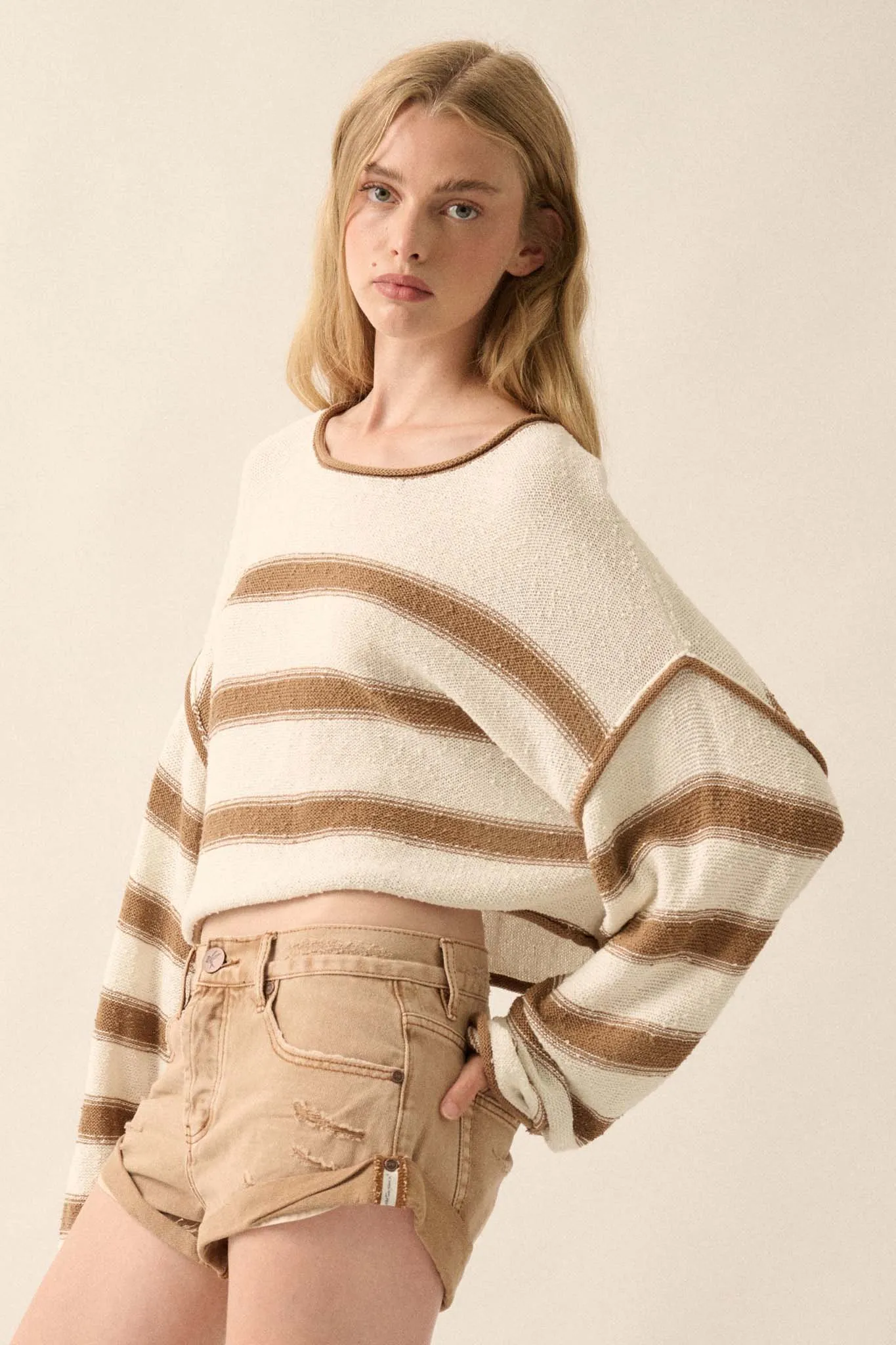 Believe the Stripe Exposed-Seam Cropped Sweater