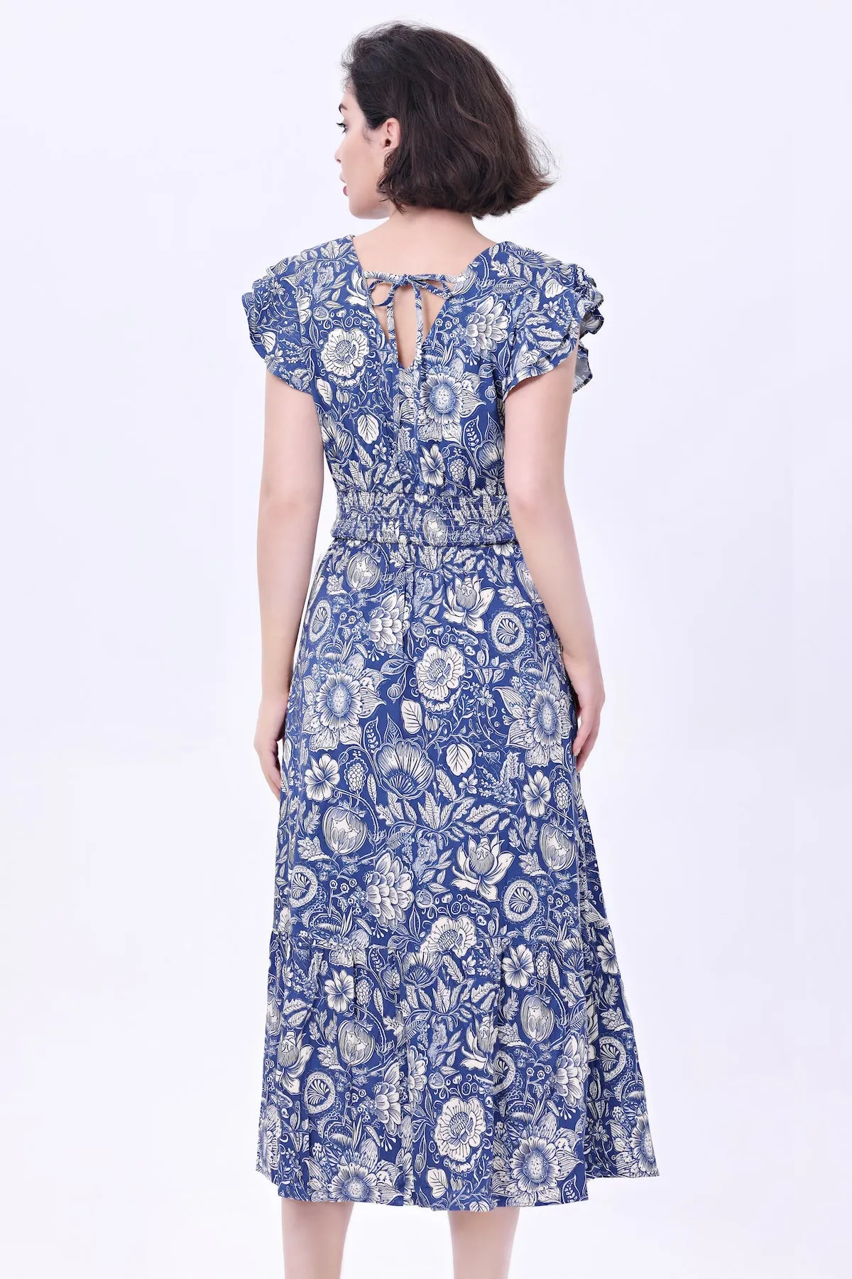 Blue Floral Daisy Midi Dress by Miss Lulo