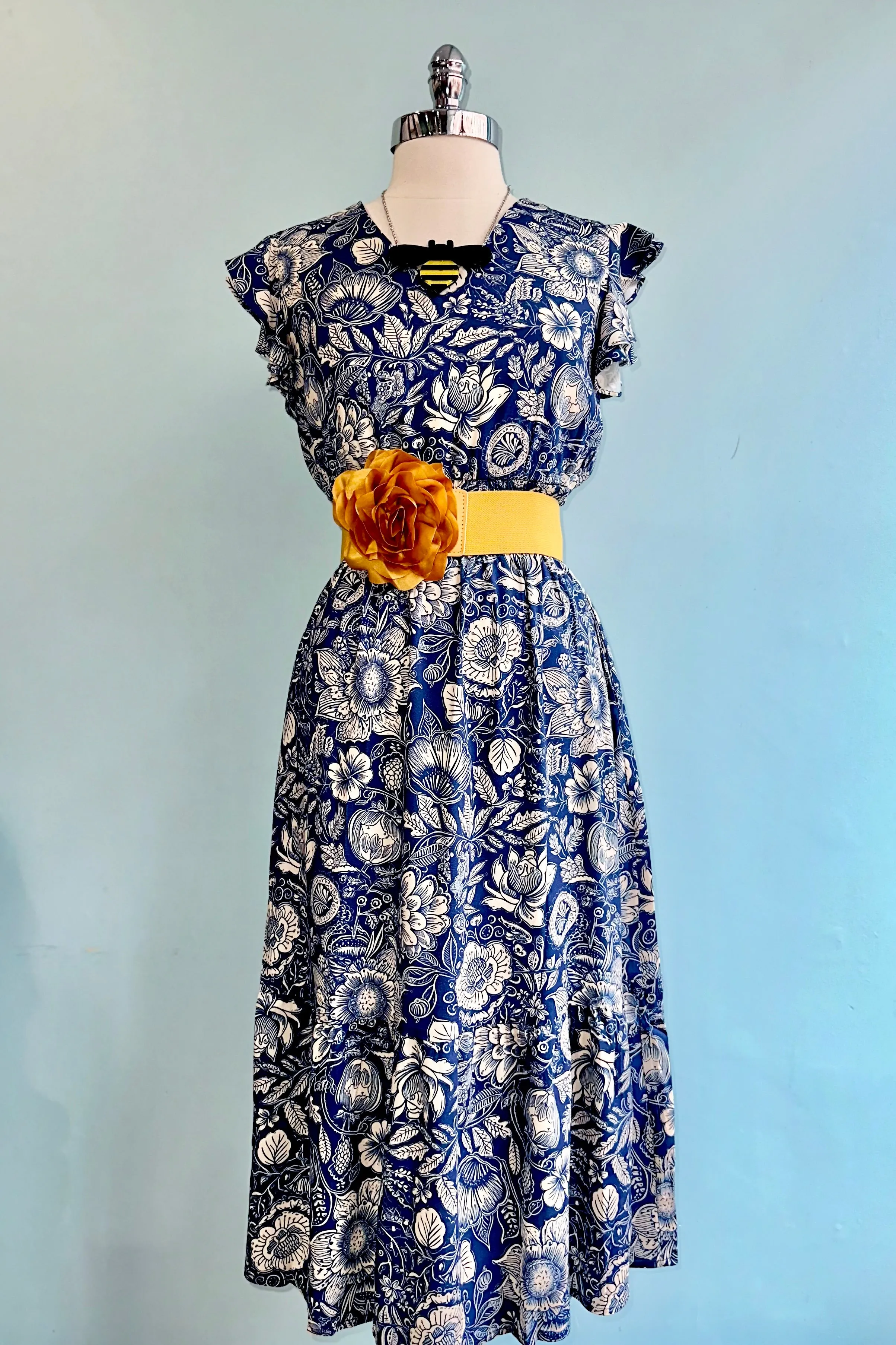 Blue Floral Daisy Midi Dress by Miss Lulo