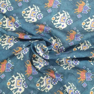 Blue Yellow Ikkat Patola Print Semi Viscose Fabric