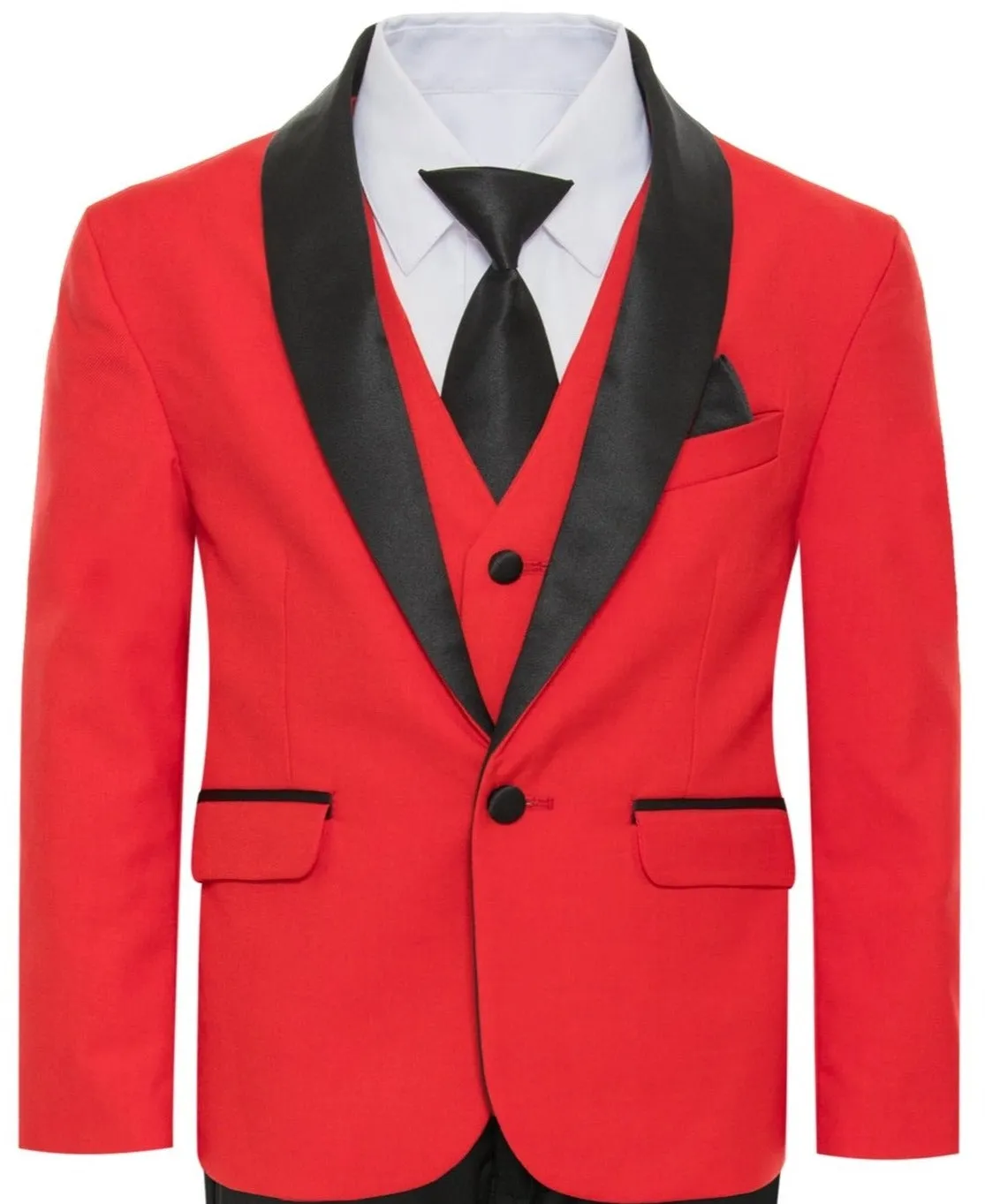 Boys Red & Black Shawl Tuxedo Suit