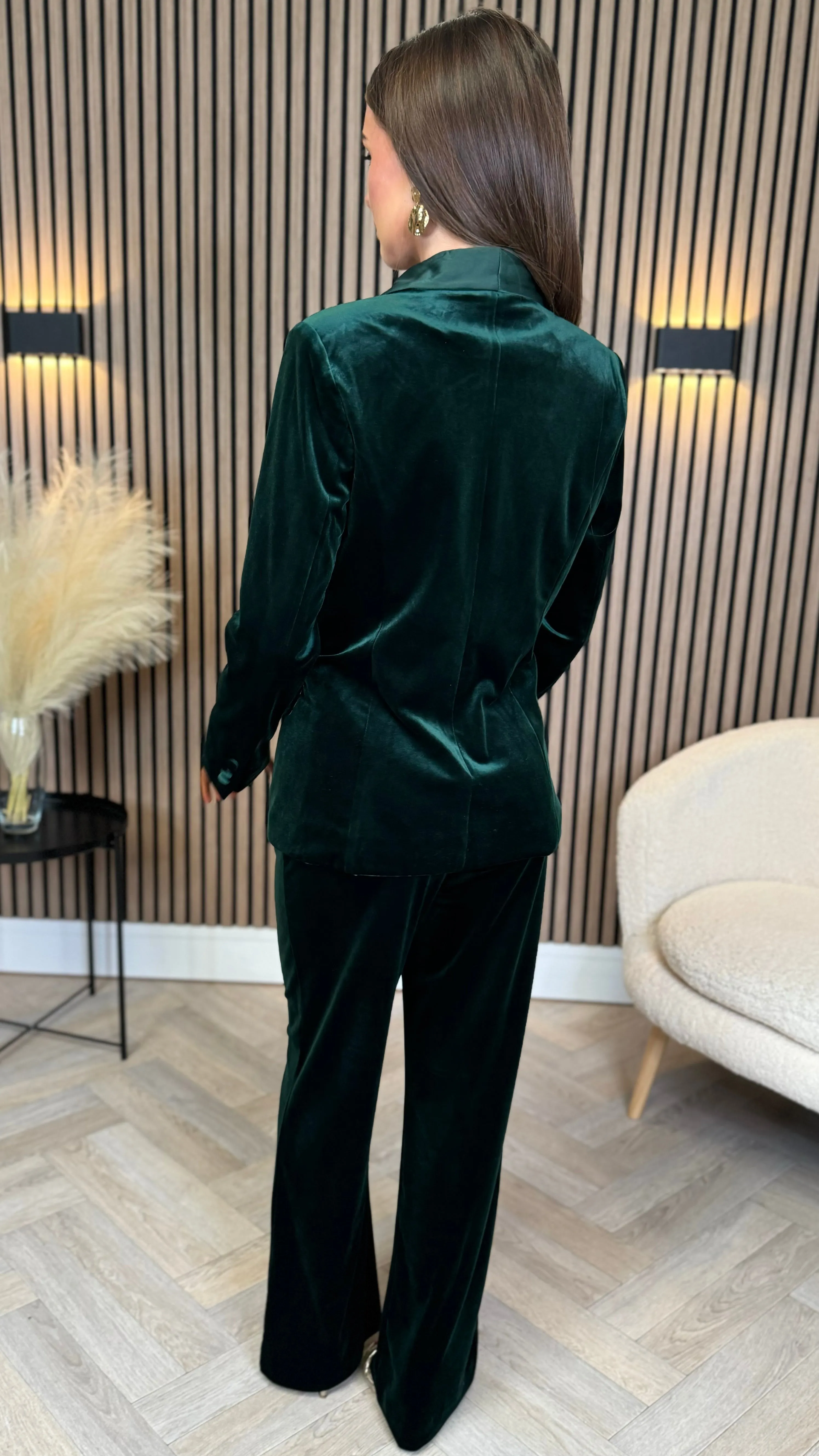 Carina Forest Green Velvet Trousers & Blazer Co-Ord