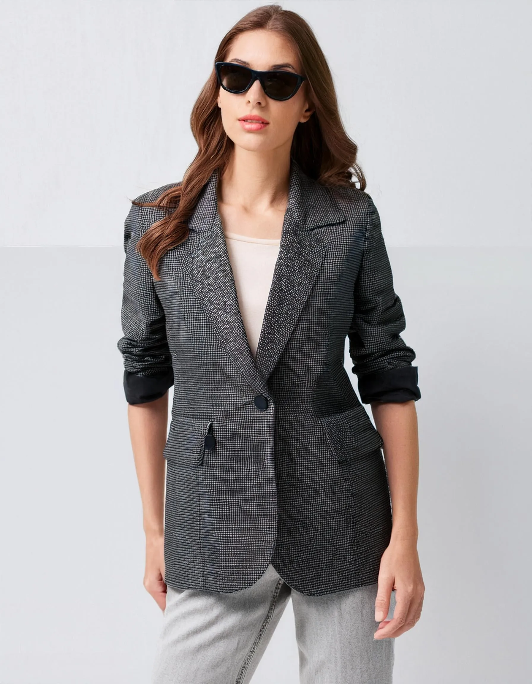 Charcoal Cropped Sleeve Blazer