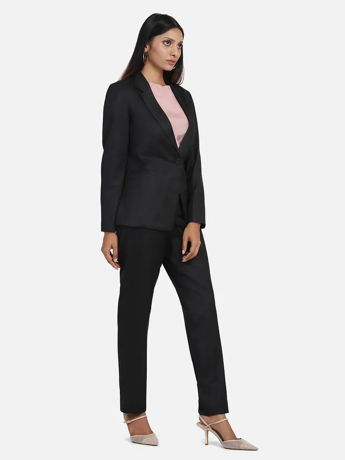 Comfortable 9-5 Women's Cotton Pant Suit - Black