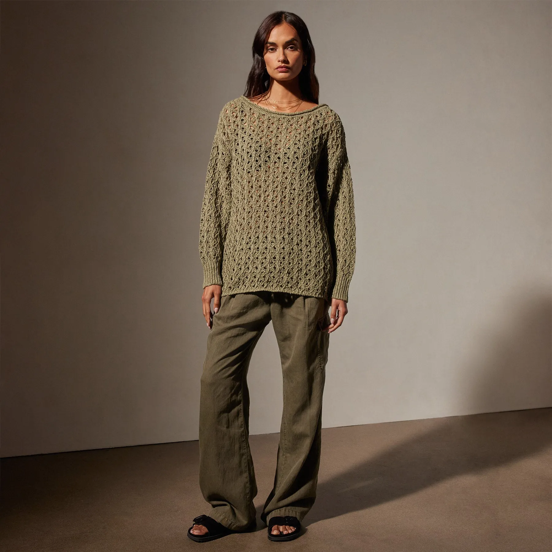 Cotton Linen Textured Sweater - Palm