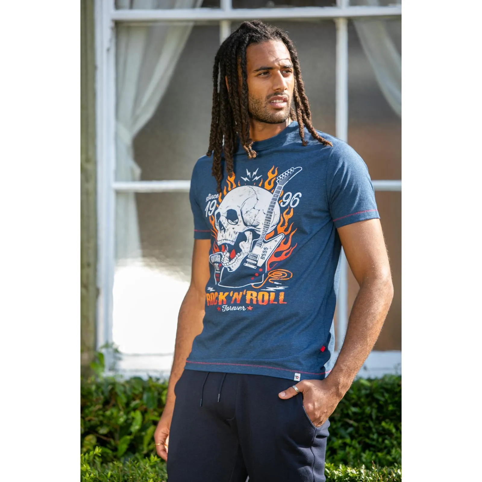 D555 Mens Neal Big & Tall Skull With Flames Print Short Sleeve T-Shirt