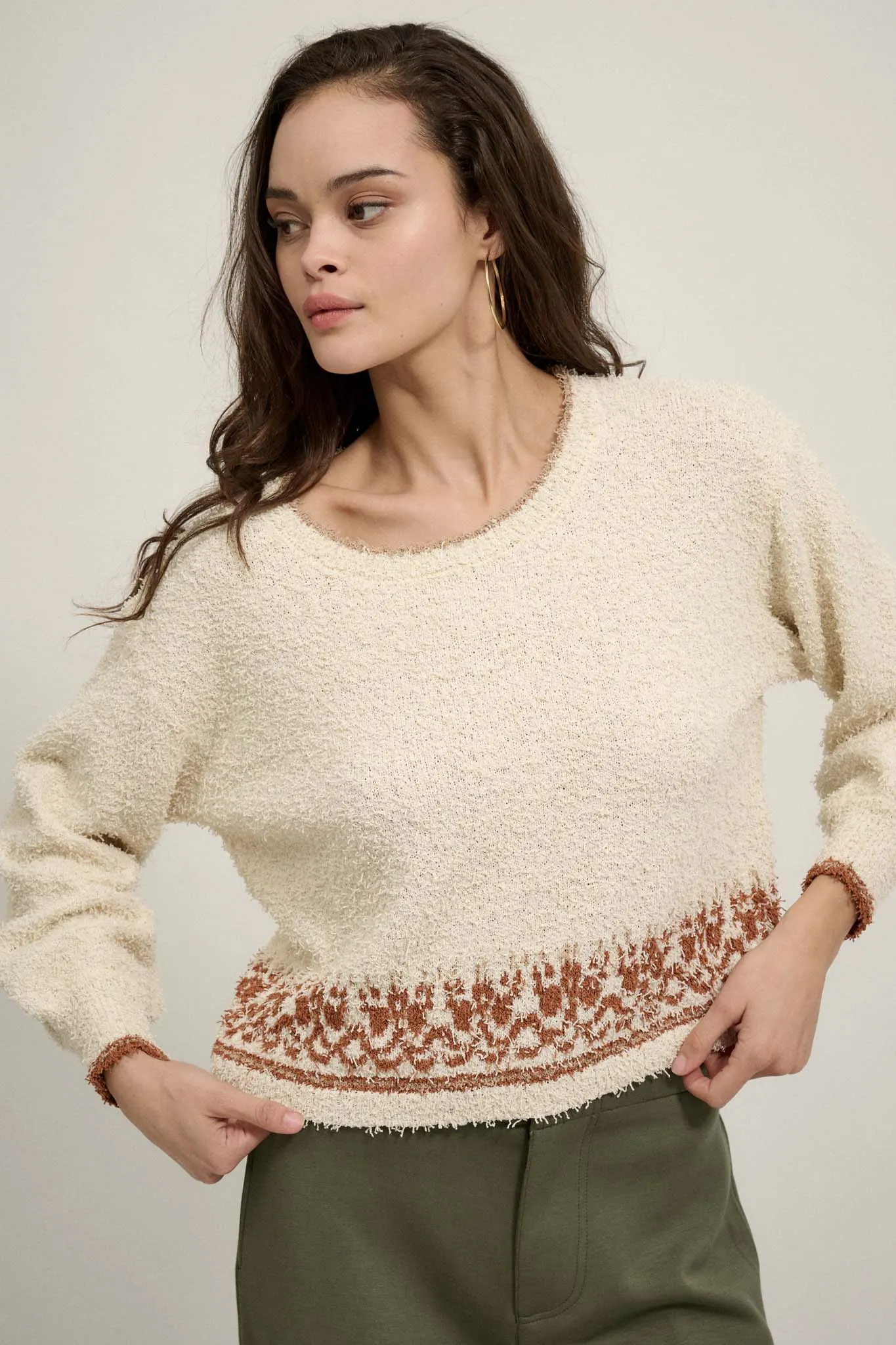 Design Diary Fuzzy Knit Abstract Pattern Sweater