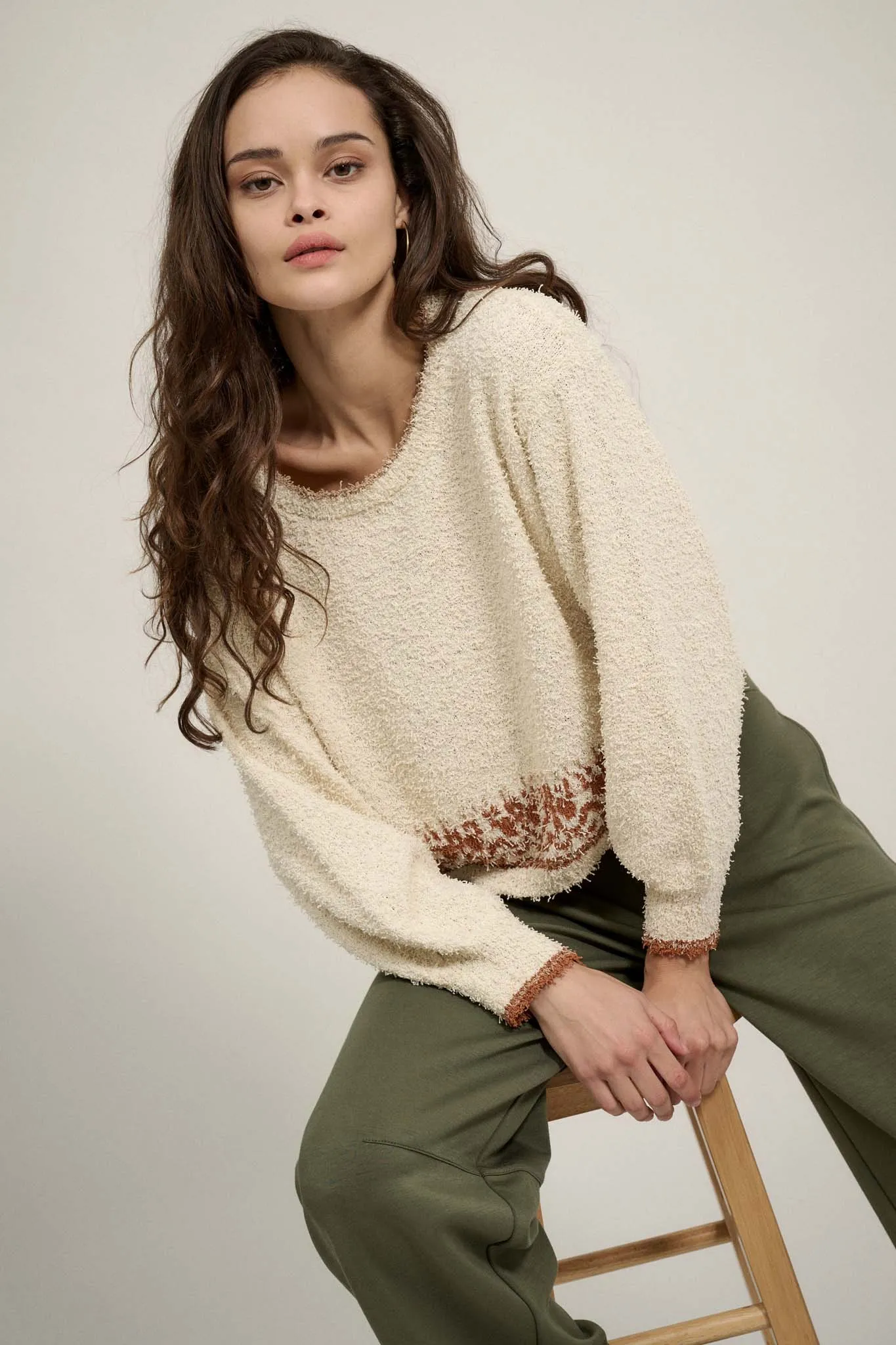 Design Diary Fuzzy Knit Abstract Pattern Sweater