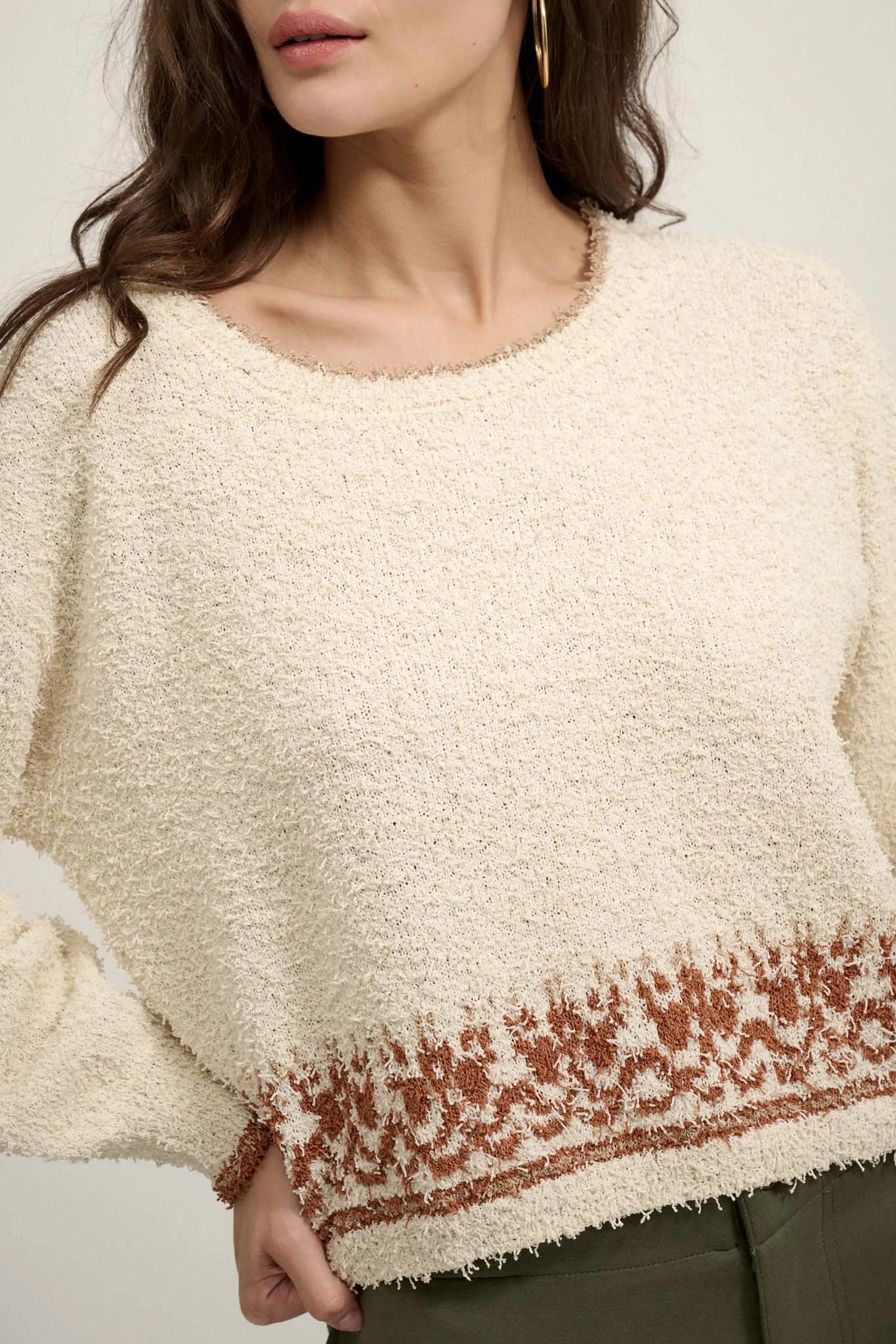 Design Diary Fuzzy Knit Abstract Pattern Sweater