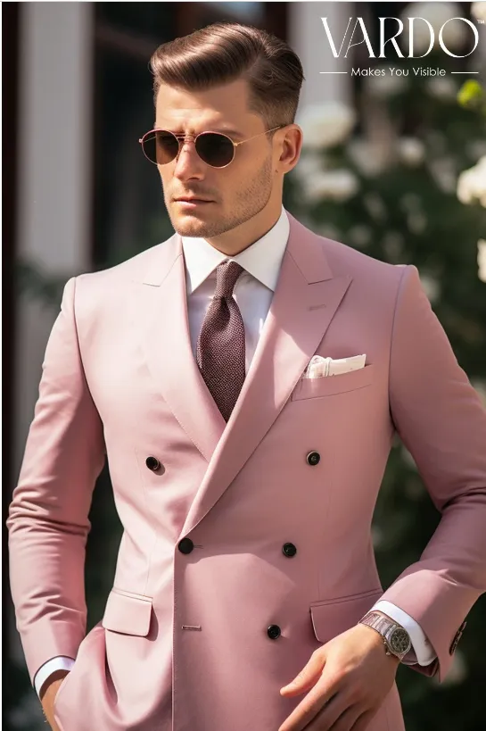 ElegantDapper Men's Dusty Rose Double Breasted Suit - Premium Men's Wedding Suit - Tailored Fit, The Rising Sun store, Vardo