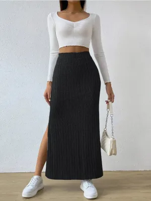 Fashionable High Waisted Side Slit Casual Skirt