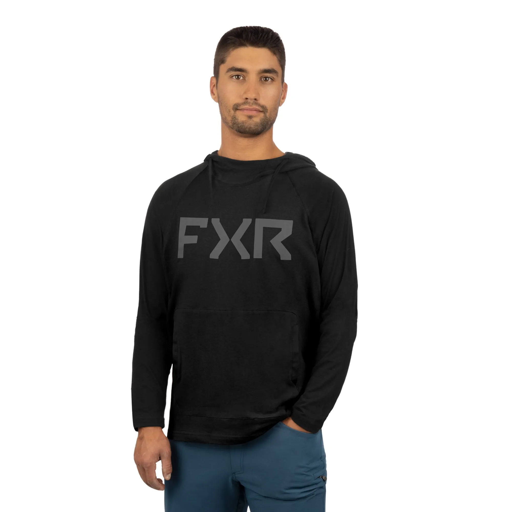 FXR  Mens Trainer Premium Lite Pullover Hoodie Black Ops Screen Print Front Pouch