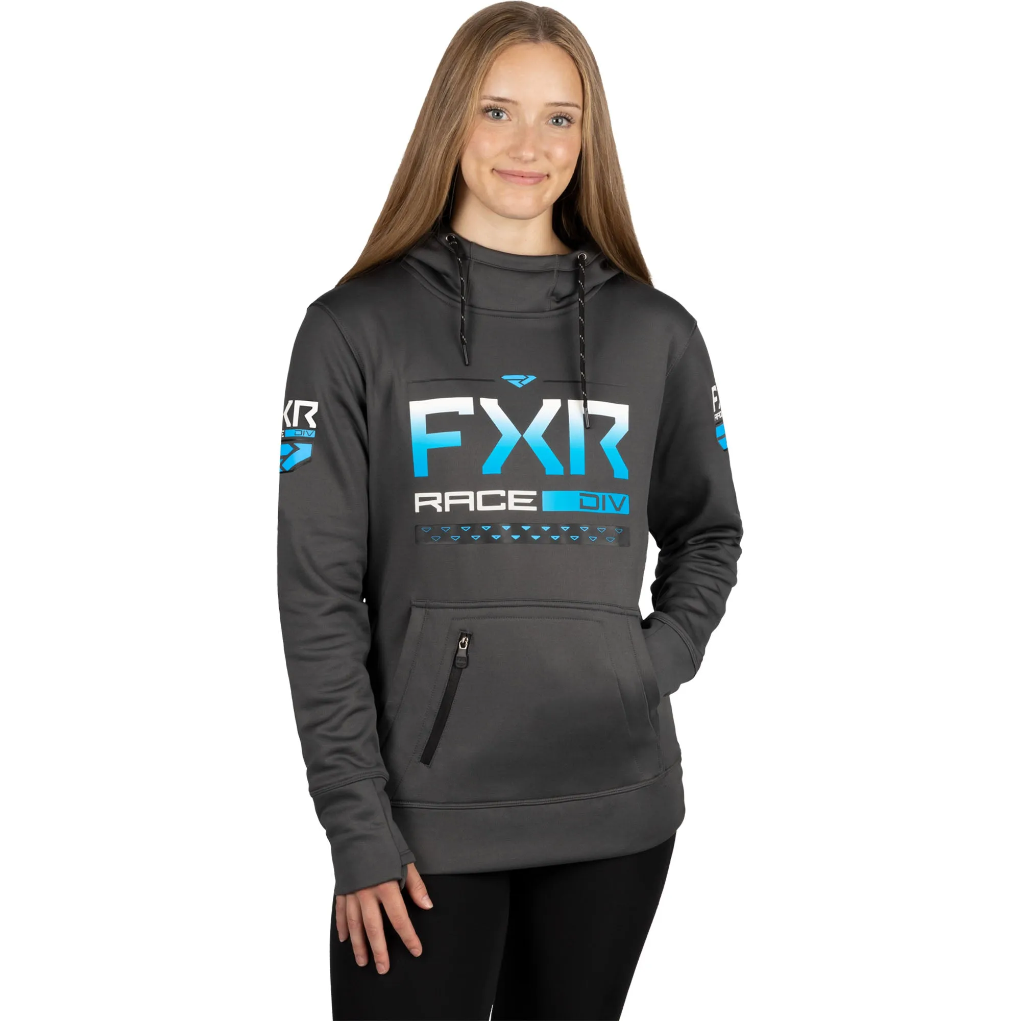 FXR Race Division Tech Pullover Hoodie Charcoal/Sky Blue Grey