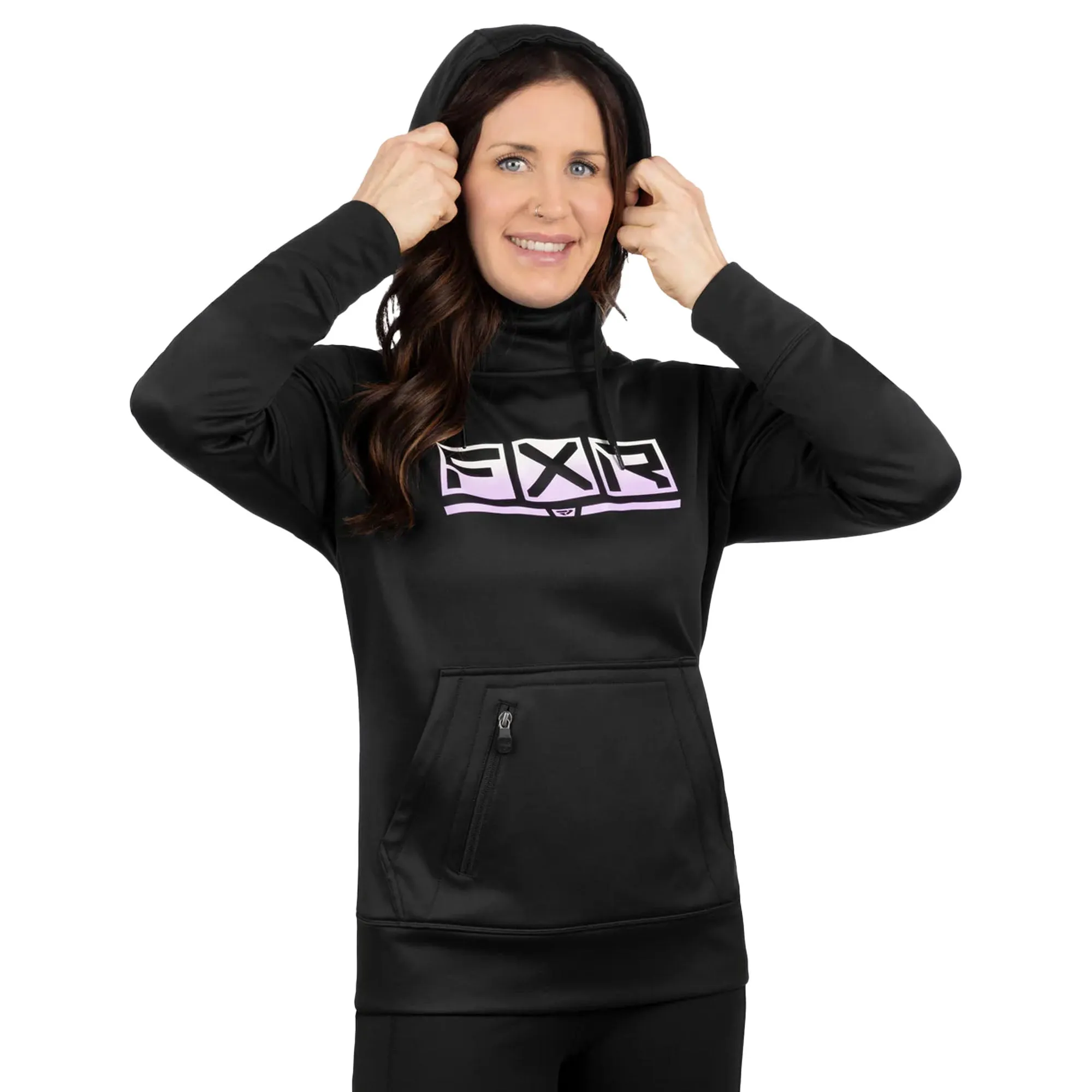 FXR Womens Podium Tech Pullover Hoodie Black/Lilac