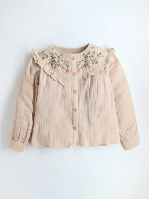 Girls Peach Floral Embroidery Top