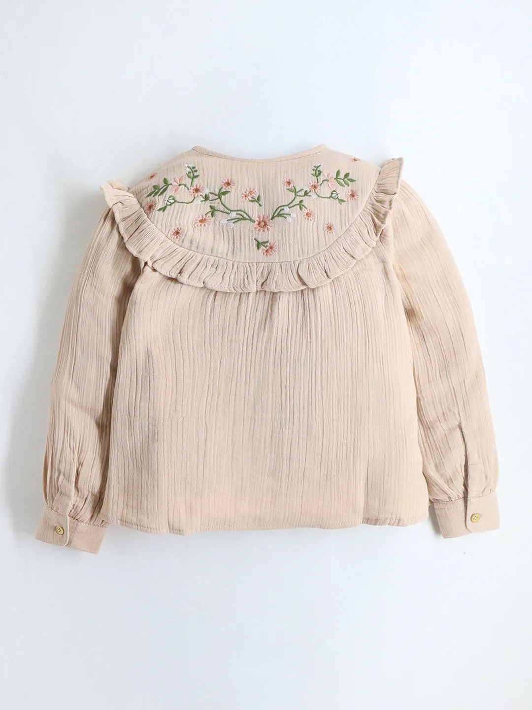 Girls Peach Floral Embroidery Top