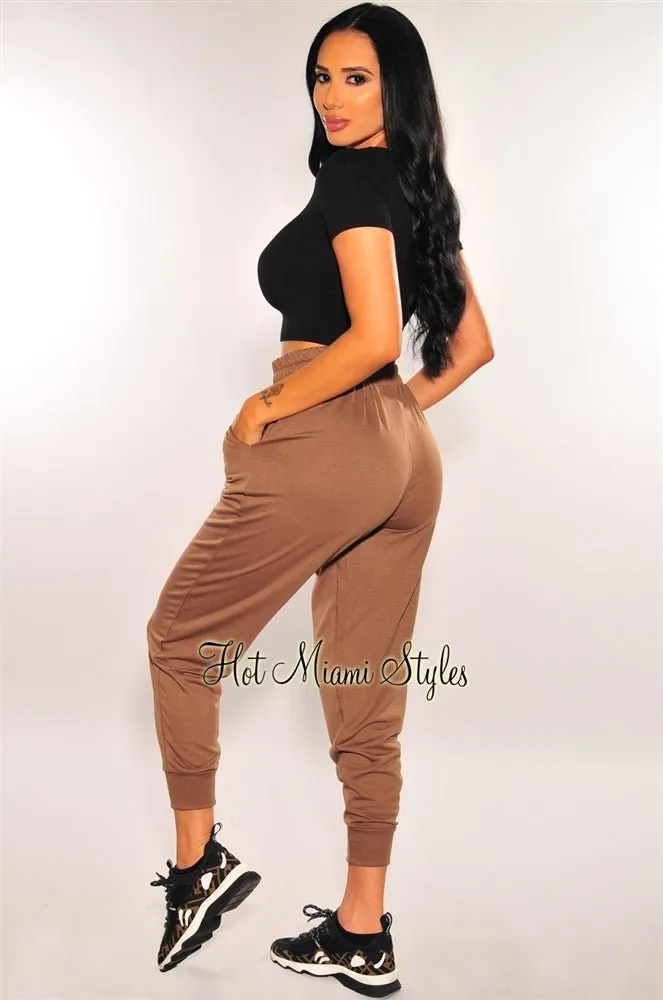 HMS Lounge: Toffee Drawstring High Waist Jogger Pants