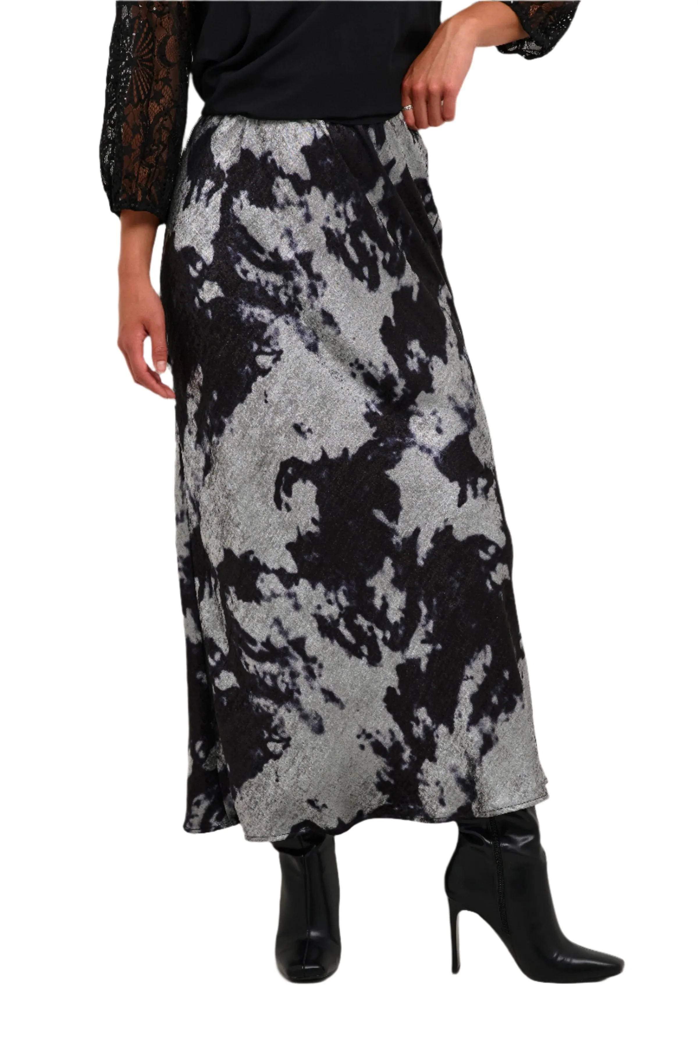 Kaffe Womens Skirt Asky Black/Silver Cloud Print