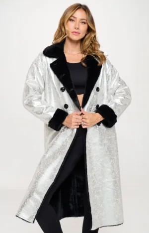 LB706L1 - Fur Lined Metallic Oversized Coat