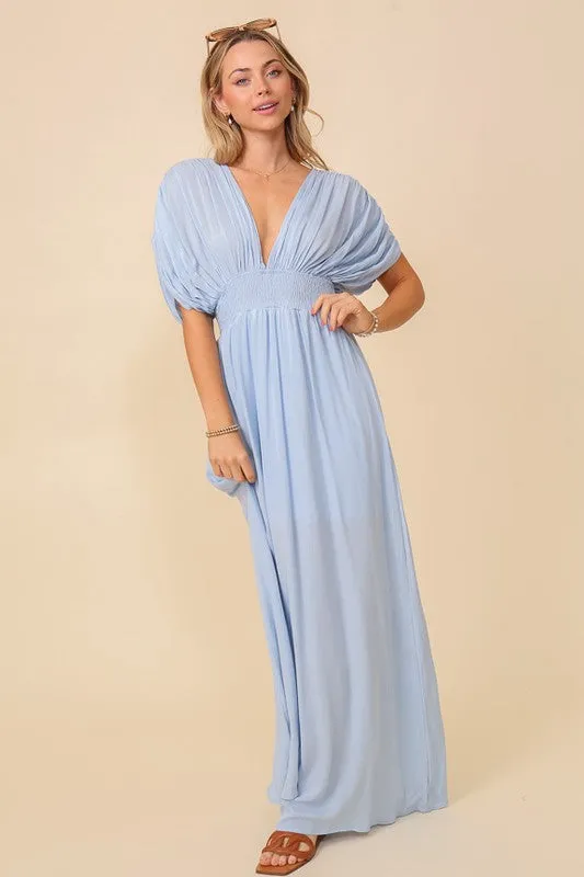 Light Blue Summer Spring Vacation Maxi Sundress Lined