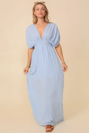 Light Blue Summer Spring Vacation Maxi Sundress Lined