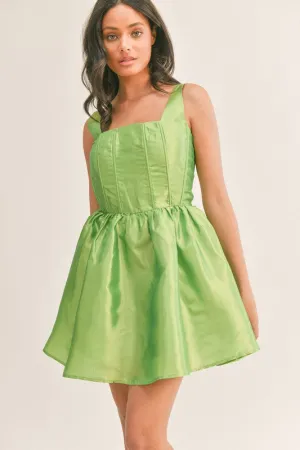 Lime Fit And Flare Mini Dress With Square Neckline