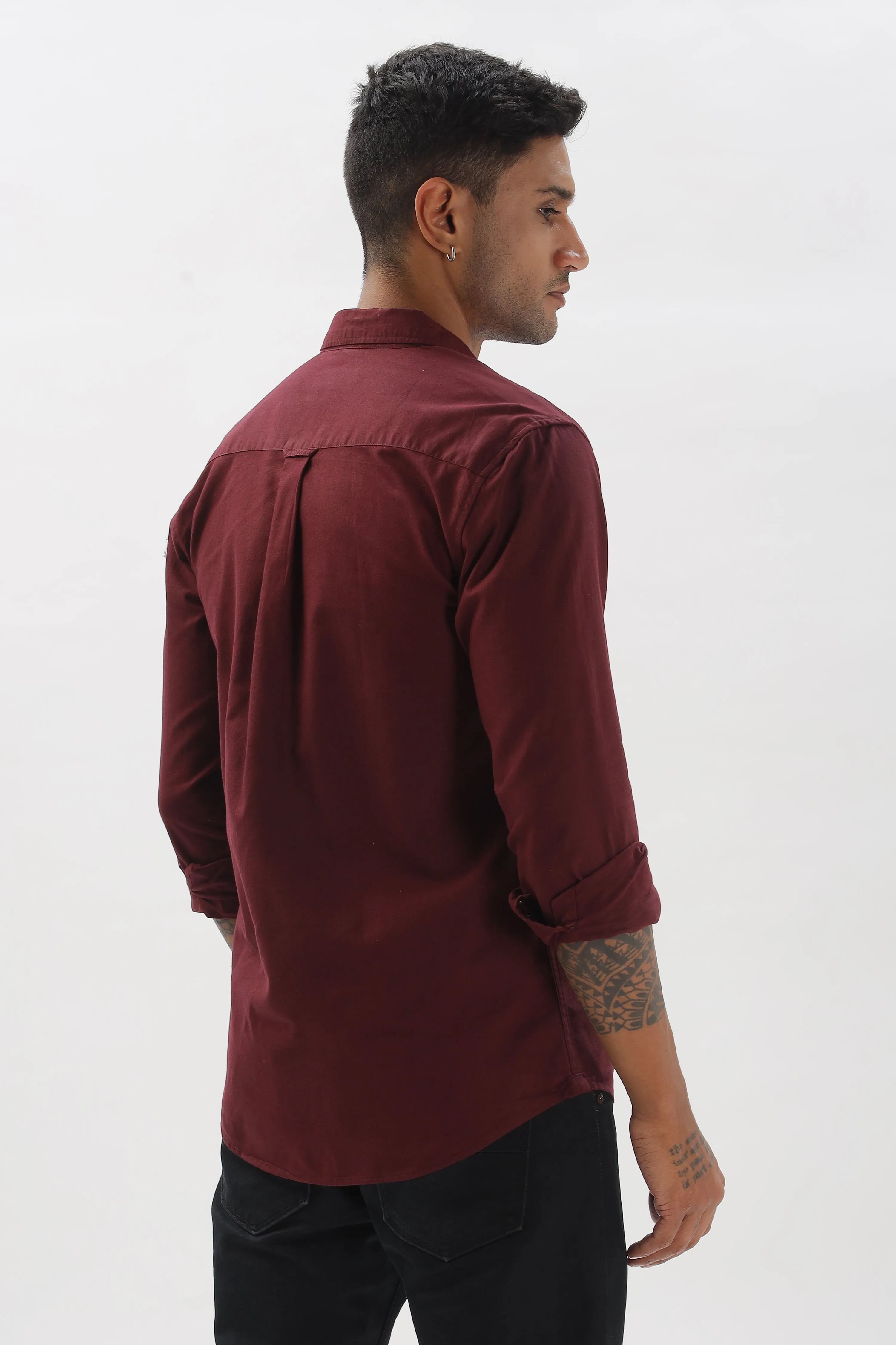 Maroon Regular Fit Plain Full Sleeve Shirt