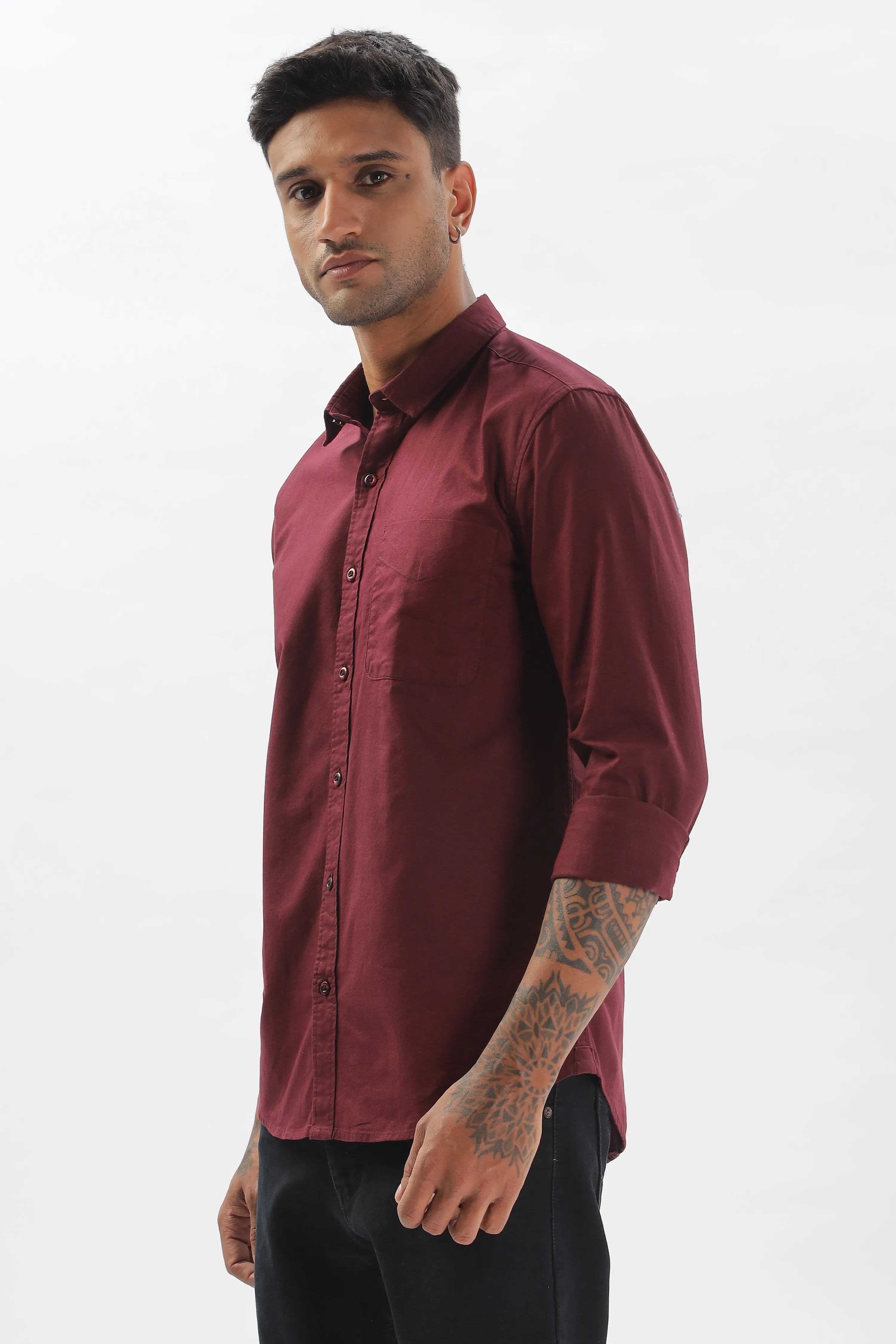 Maroon Regular Fit Plain Full Sleeve Shirt