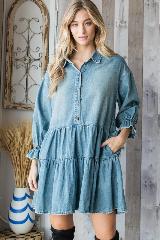 Med Washed Denim Shirt Mini Dress