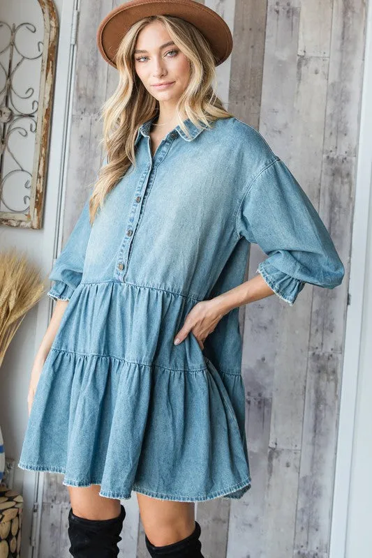 Med Washed Denim Shirt Mini Dress