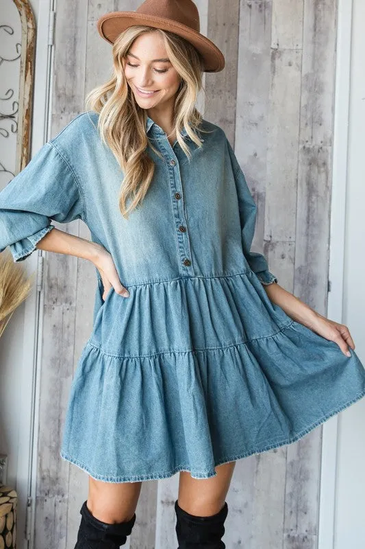 Med Washed Denim Shirt Mini Dress