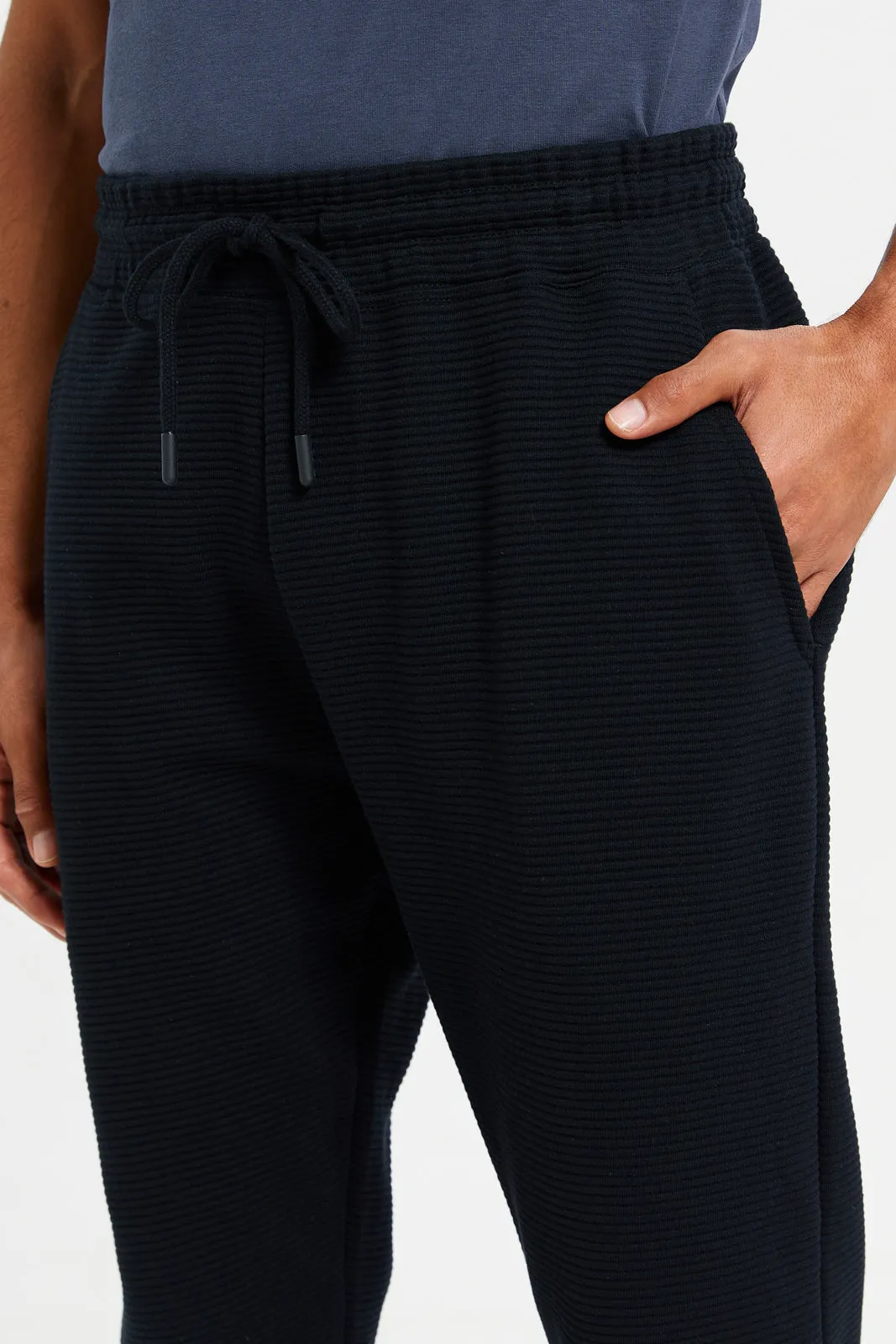 Men Black Ribbed Jogger Pants