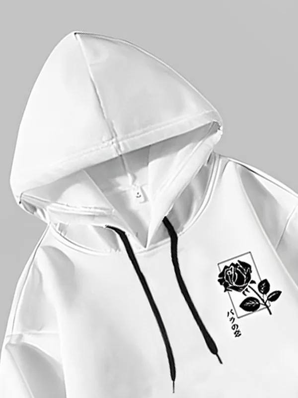 Men's Classic Rose Print Casual Hoodie