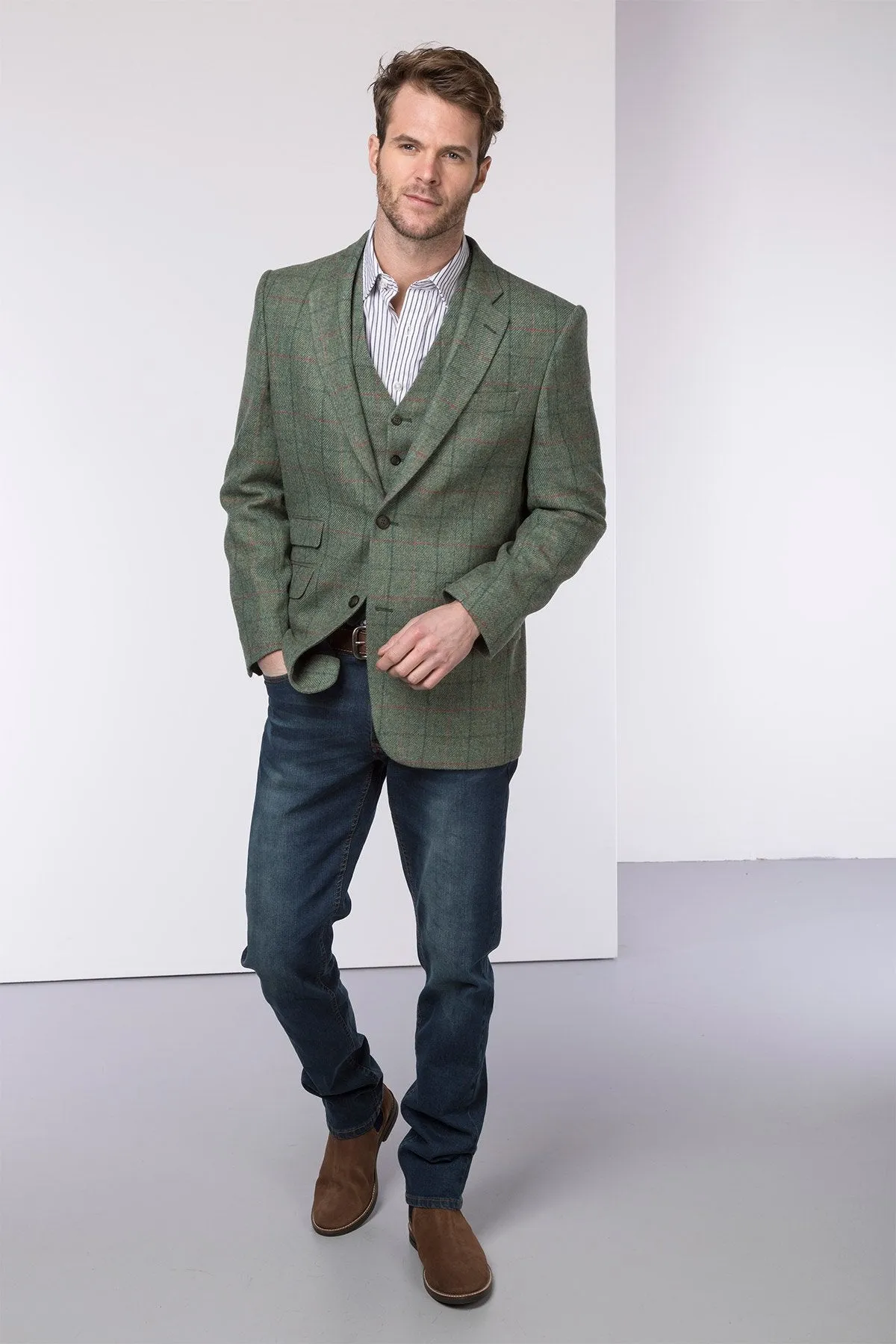 Men's Green Slim Fit Tweed Jacket - Helmsley