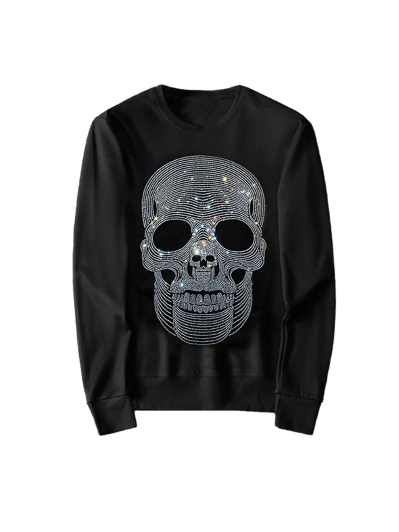 Men's Hip Hop Rhinestone Graphic Crewneck Pullover Sweatshirt