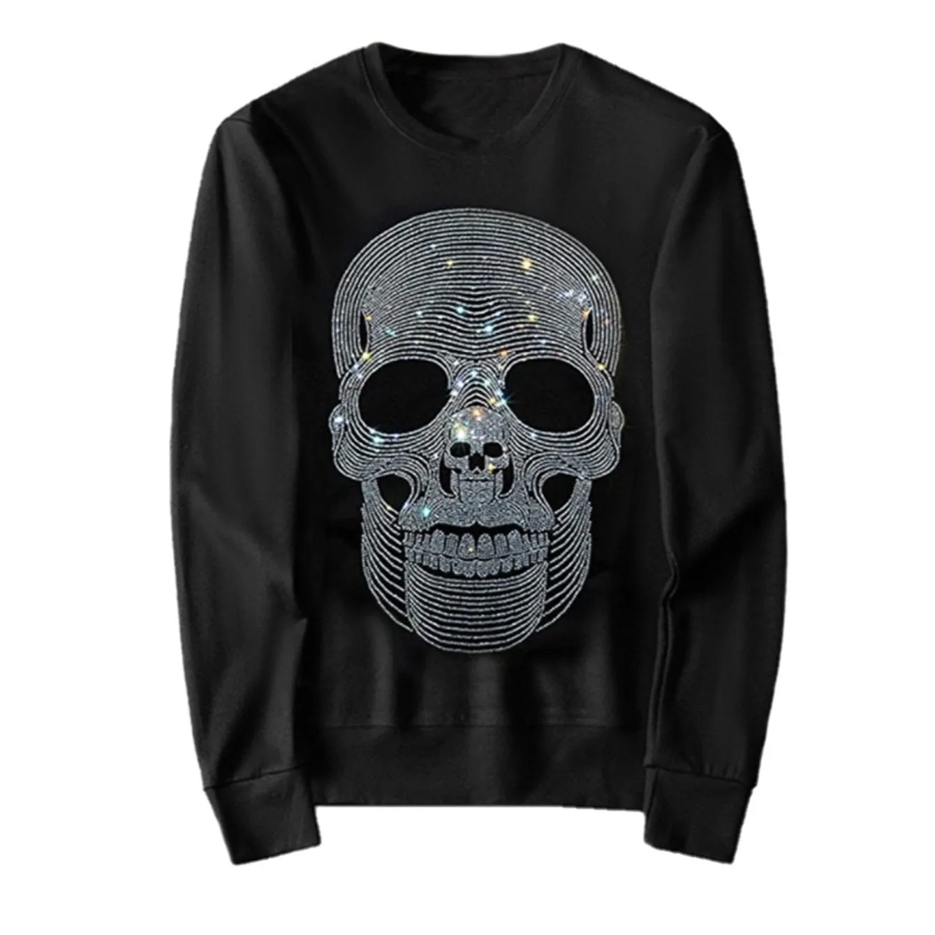 Men's Hip Hop Rhinestone Graphic Crewneck Pullover Sweatshirt