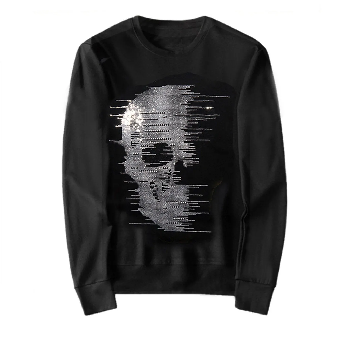 Men's Hip Hop Rhinestone Graphic Crewneck Pullover Sweatshirt