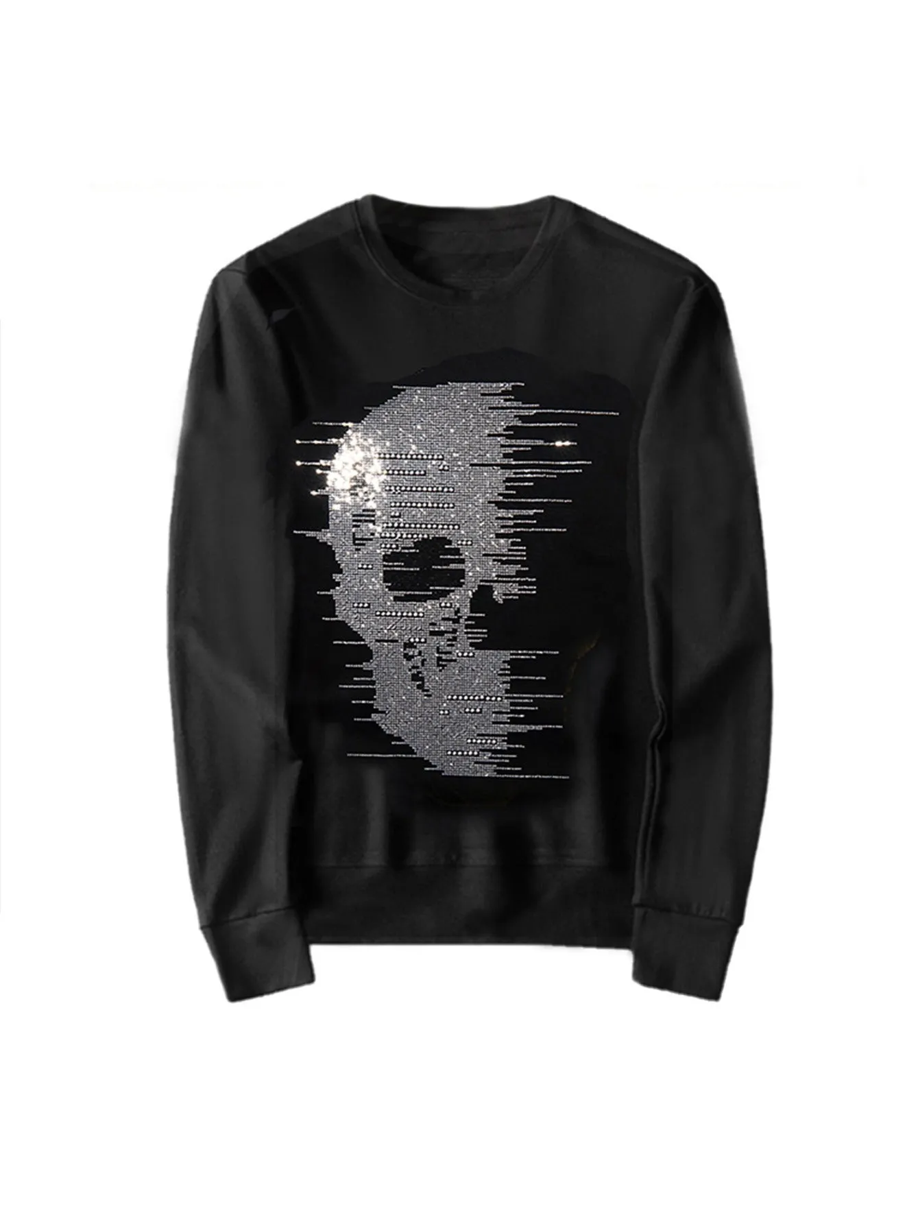 Men's Hip Hop Rhinestone Graphic Crewneck Pullover Sweatshirt