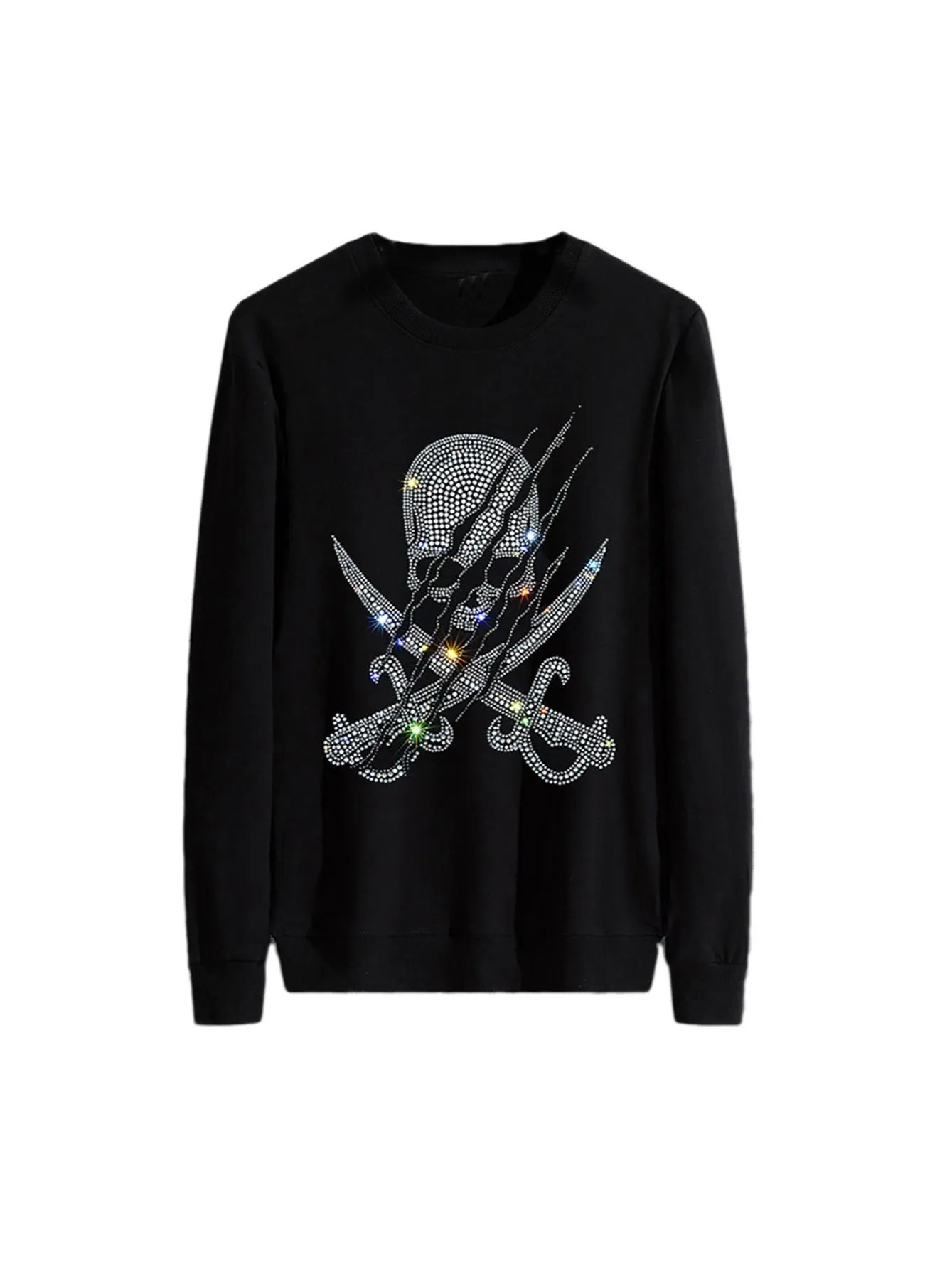 Men's Hip Hop Rhinestone Graphic Crewneck Pullover Sweatshirt