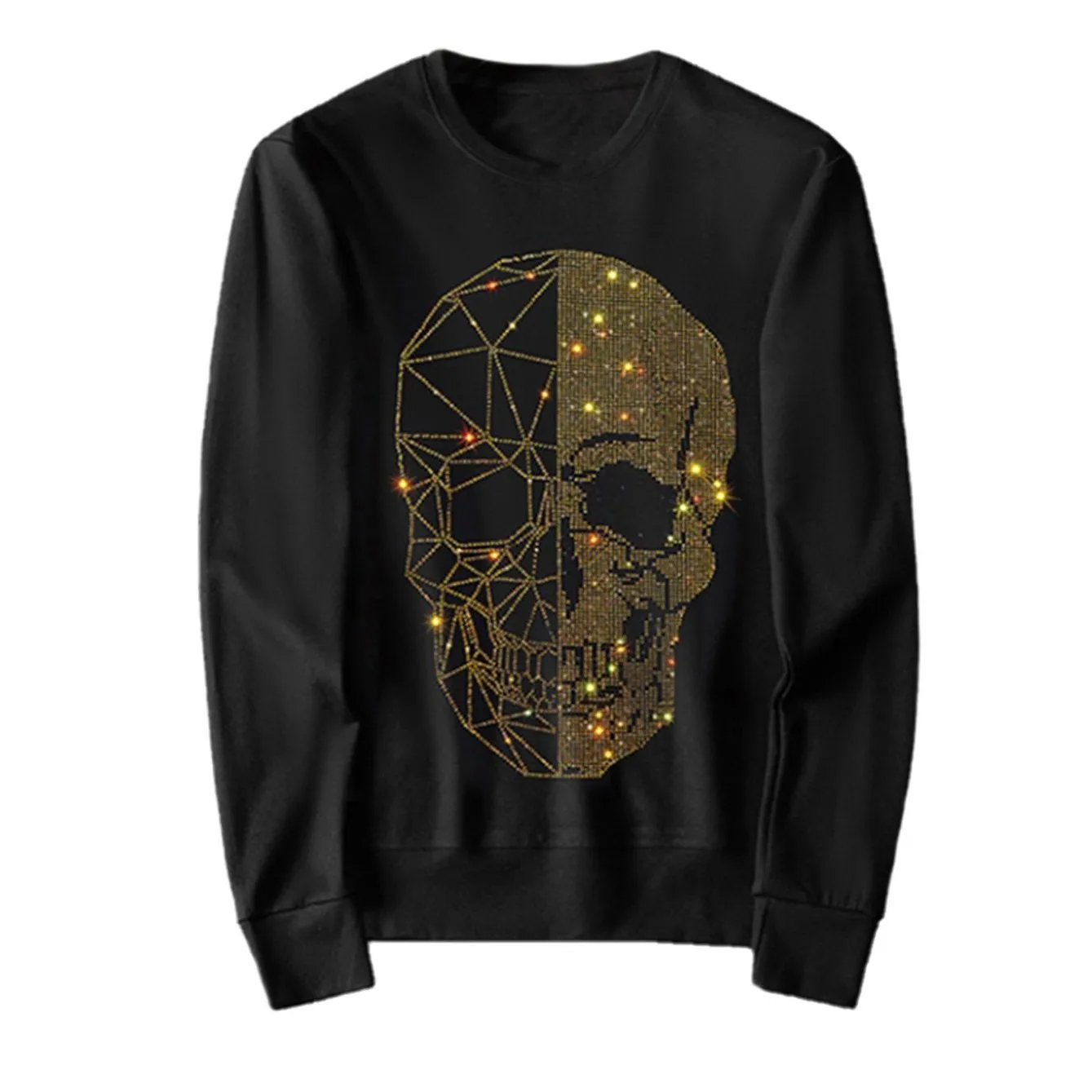 Men's Hip Hop Rhinestone Graphic Crewneck Pullover Sweatshirt