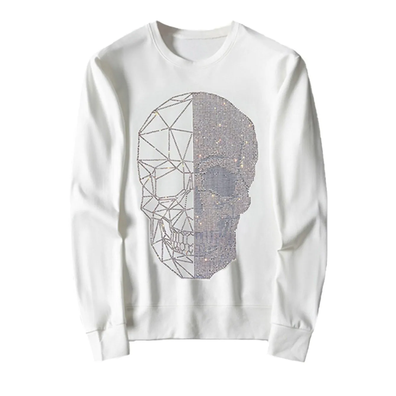 Men's Hip Hop Rhinestone Graphic Crewneck Pullover Sweatshirt